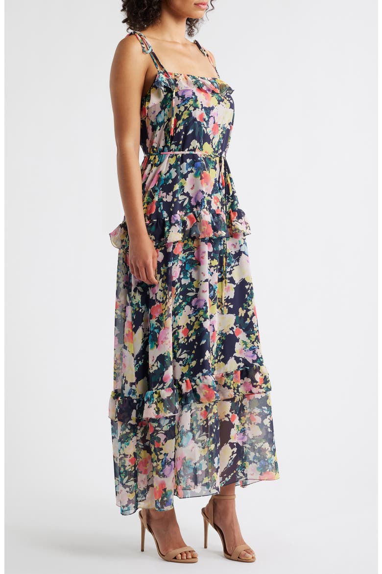 Floral Print Tie Strap Midi Dress, Alternate, color, NAVY MULTI