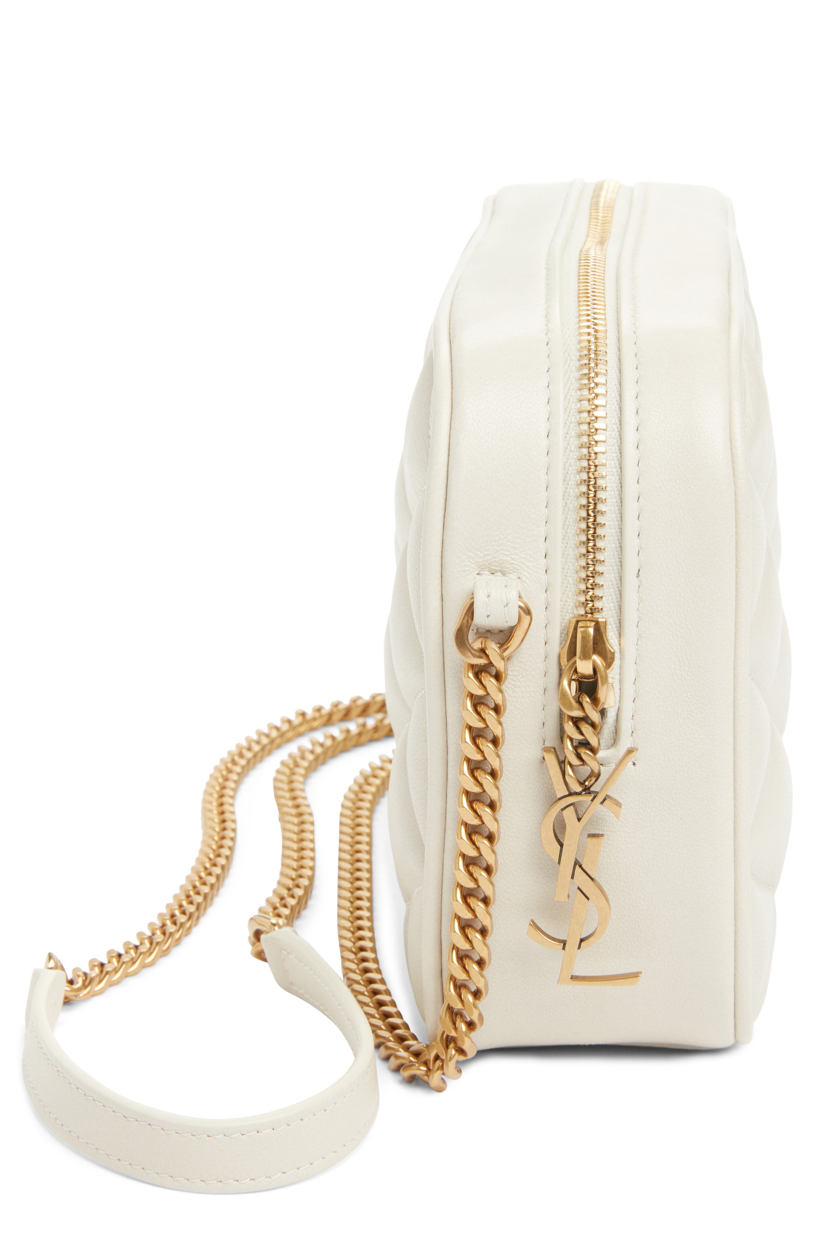 Saint Laurent Gaby Diamond Quilted Leather Camera Bag, Alternate, color, Blanc Vintage