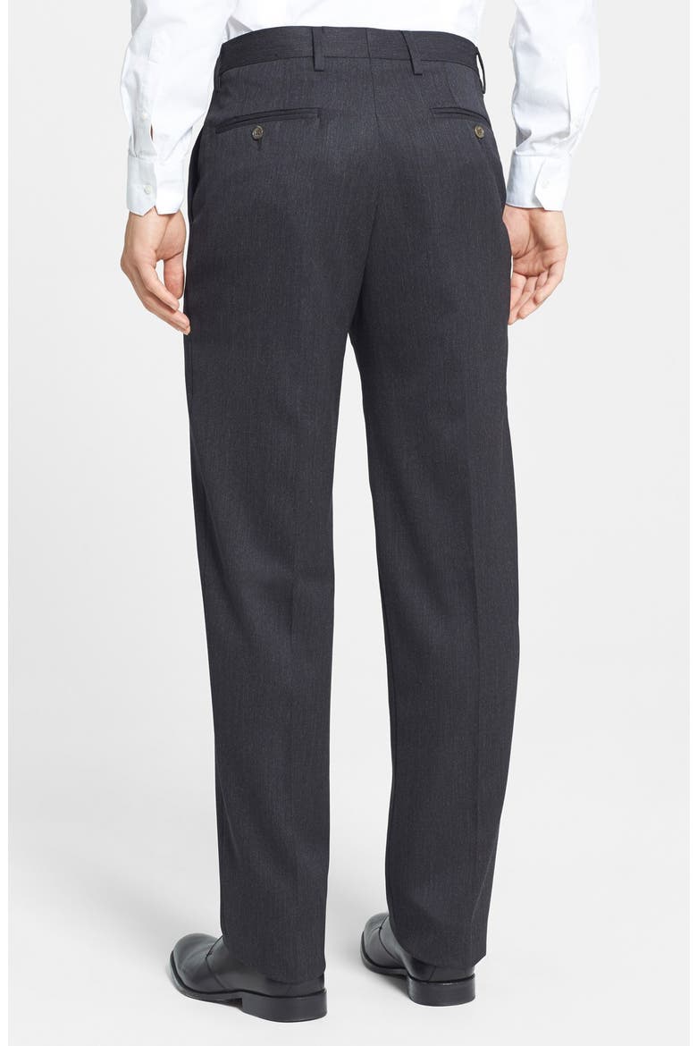 Pleated Worsted Wool Gabardine Pants, Alternate, color, CHARCOAL