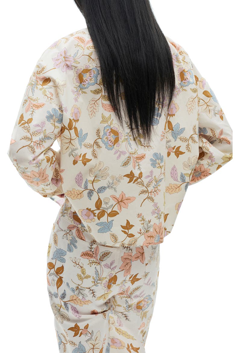 Floral Cotton Band Collar Button-Up Shirt, Alternate, color, ECRU