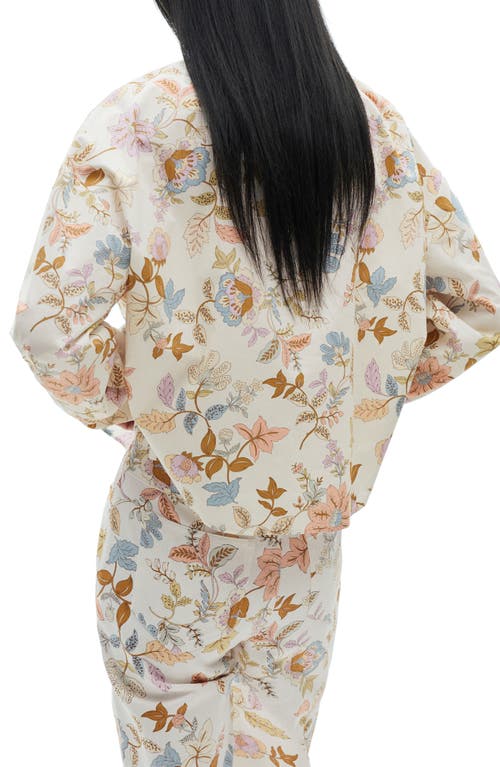 Mango Floral Cotton Band Collar Button-up Shirt In Ecru