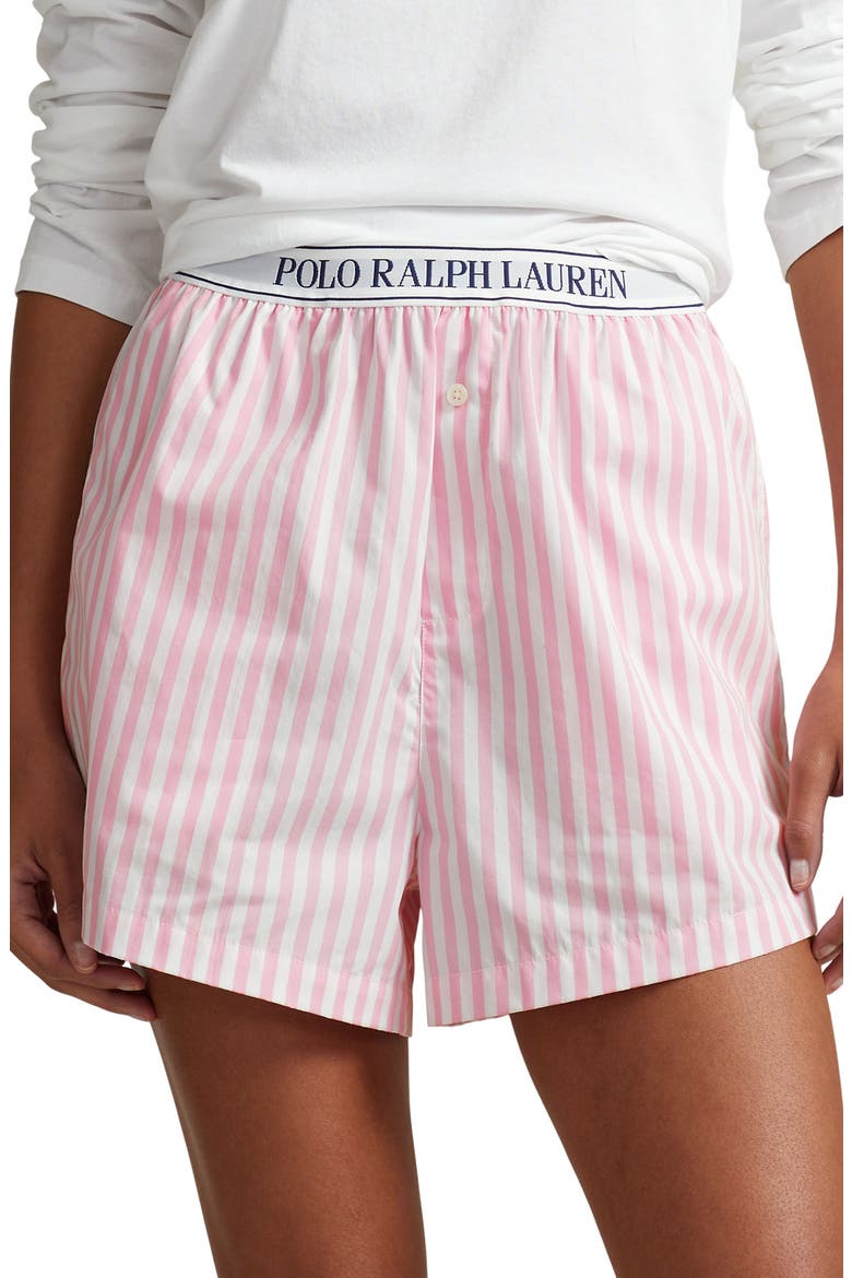 Cotton Boxer Pajama Shorts, Main, color, PINK STRIPE