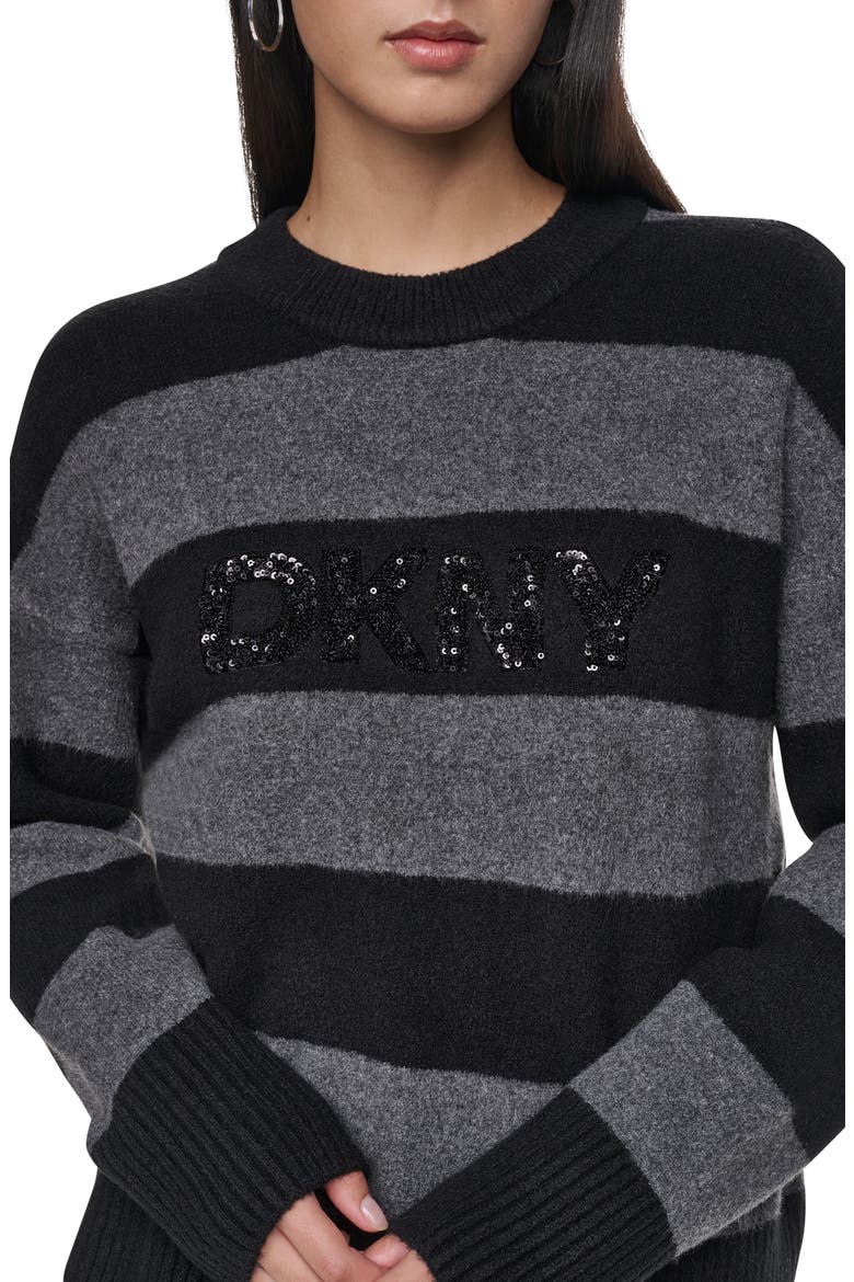 Sequin Logo Stripe Sweater, Alternate, color, BLK/ ASPHAL
