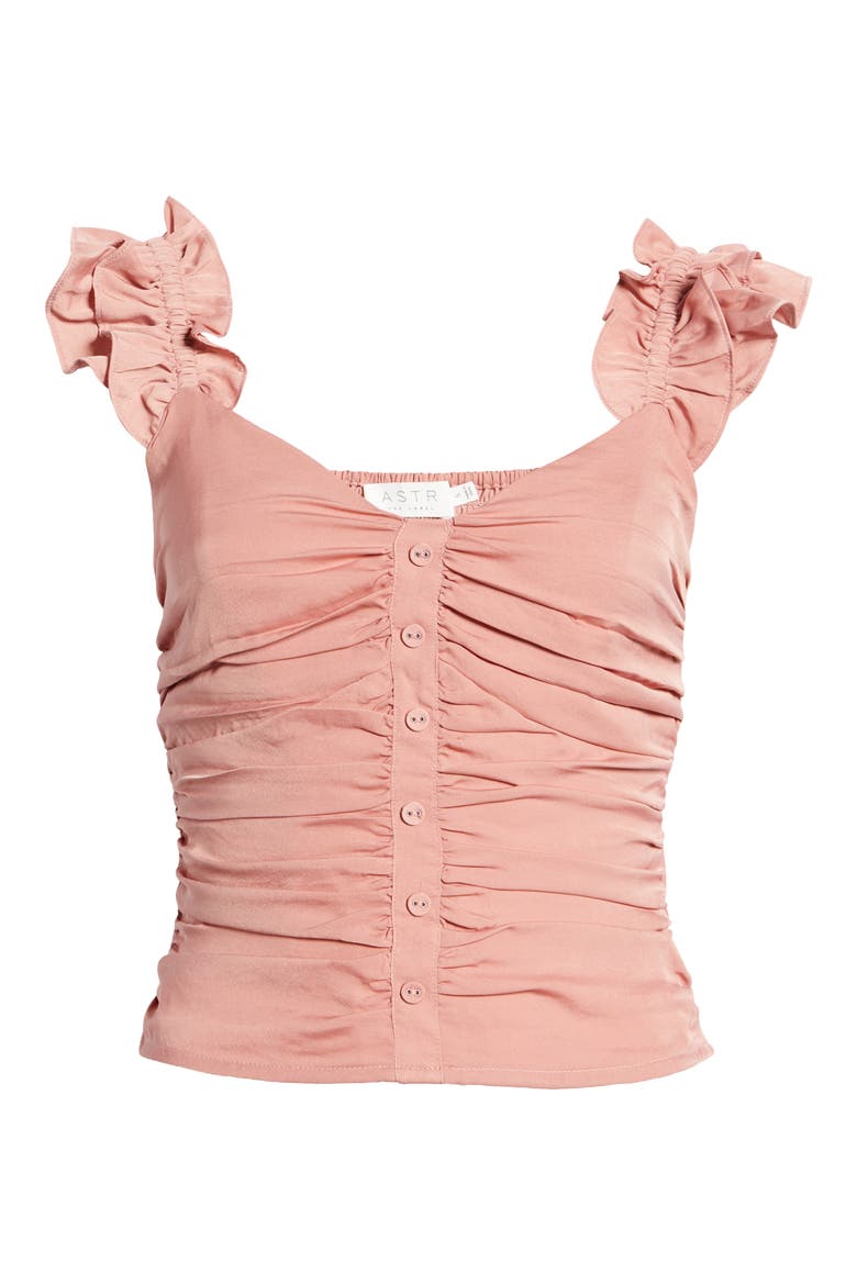 Ruched Ruffle Shoulder Tank, Alternate, color, BLUSH