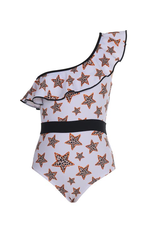 One-Shoulder Starry Safari Belted One-Piece Swimsuit