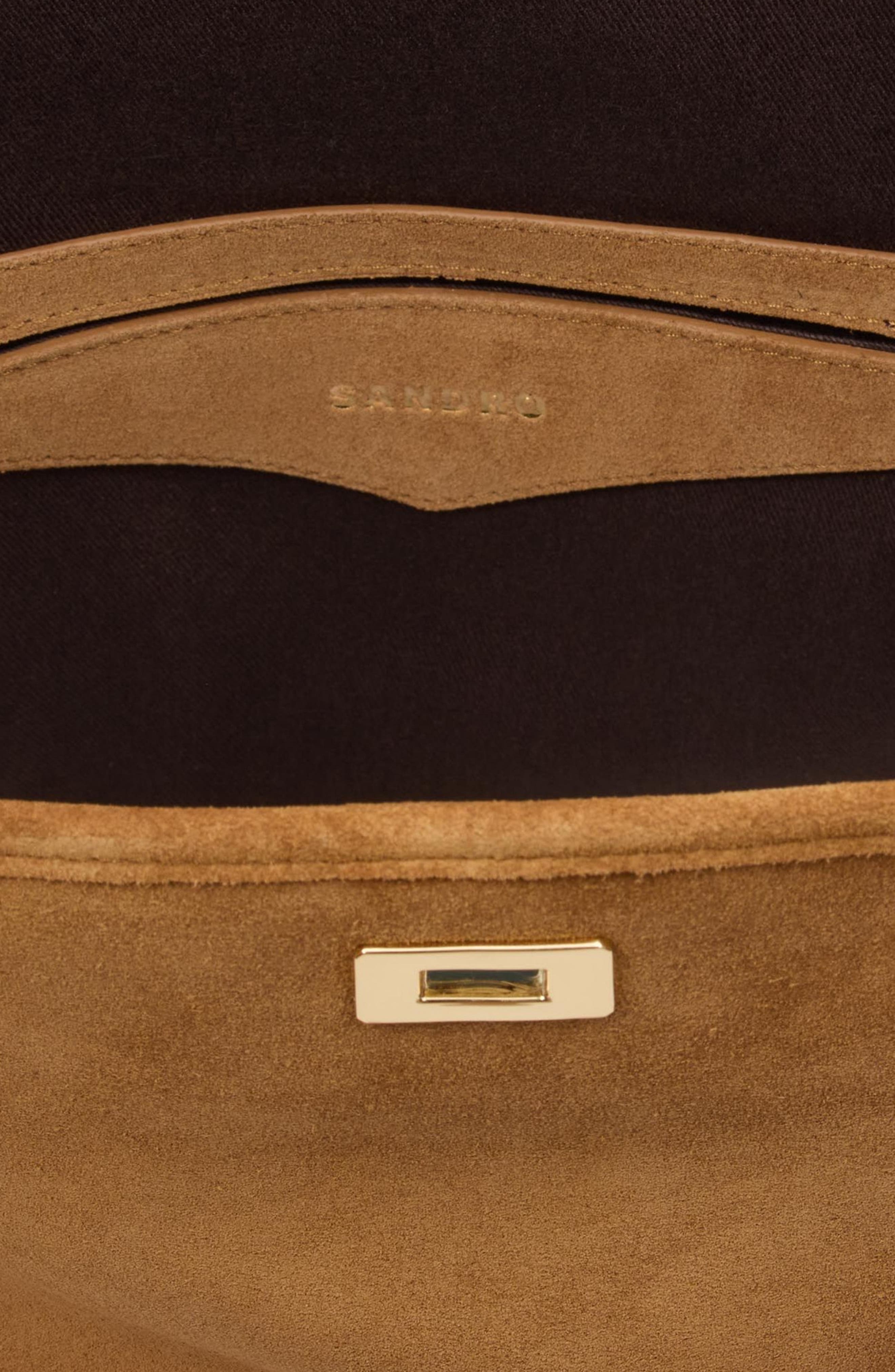 SANDRO TANGOSO fringed suede bucket bag, Alternate, color, Camel