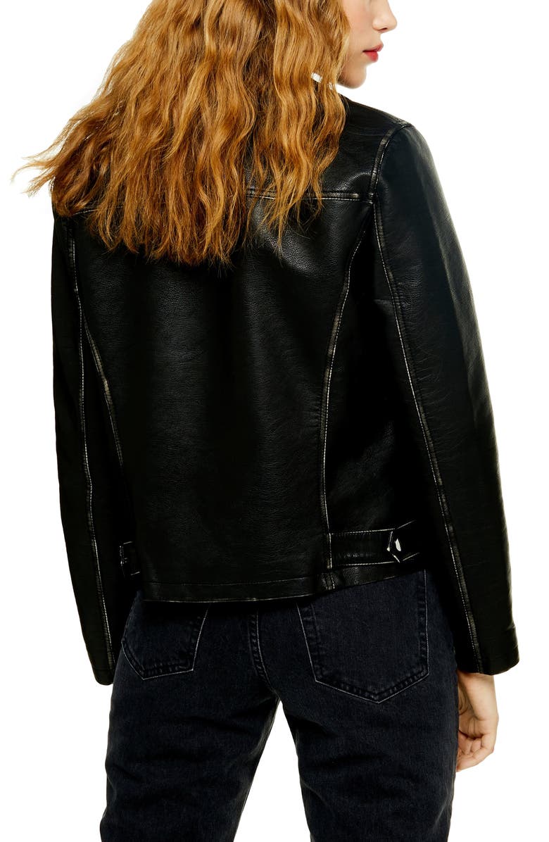 Topshop Lucky Faux Leather Biker Jacket, Alternate, color,