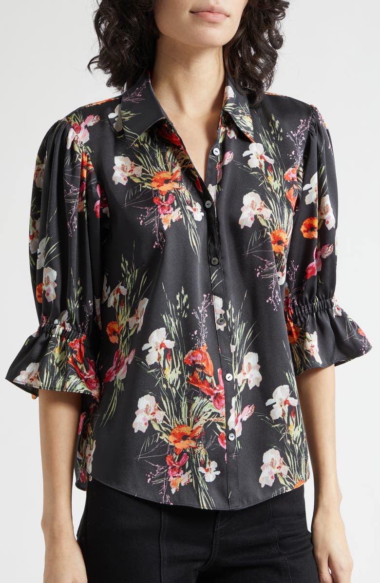 Cinq à Sept Fiona Iris Bouquet Button-Up Top, Alternate, color, Black Multi