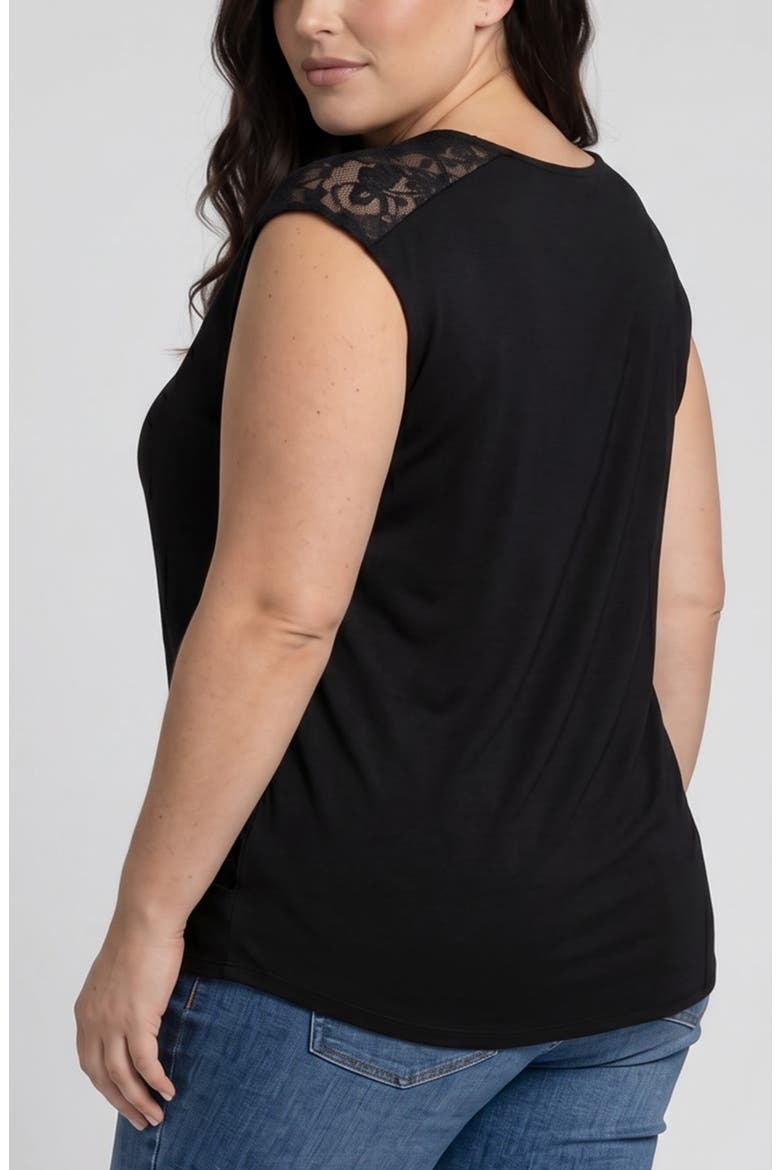 Draped Neck Lace Trim Top, Alternate, color, BLACK