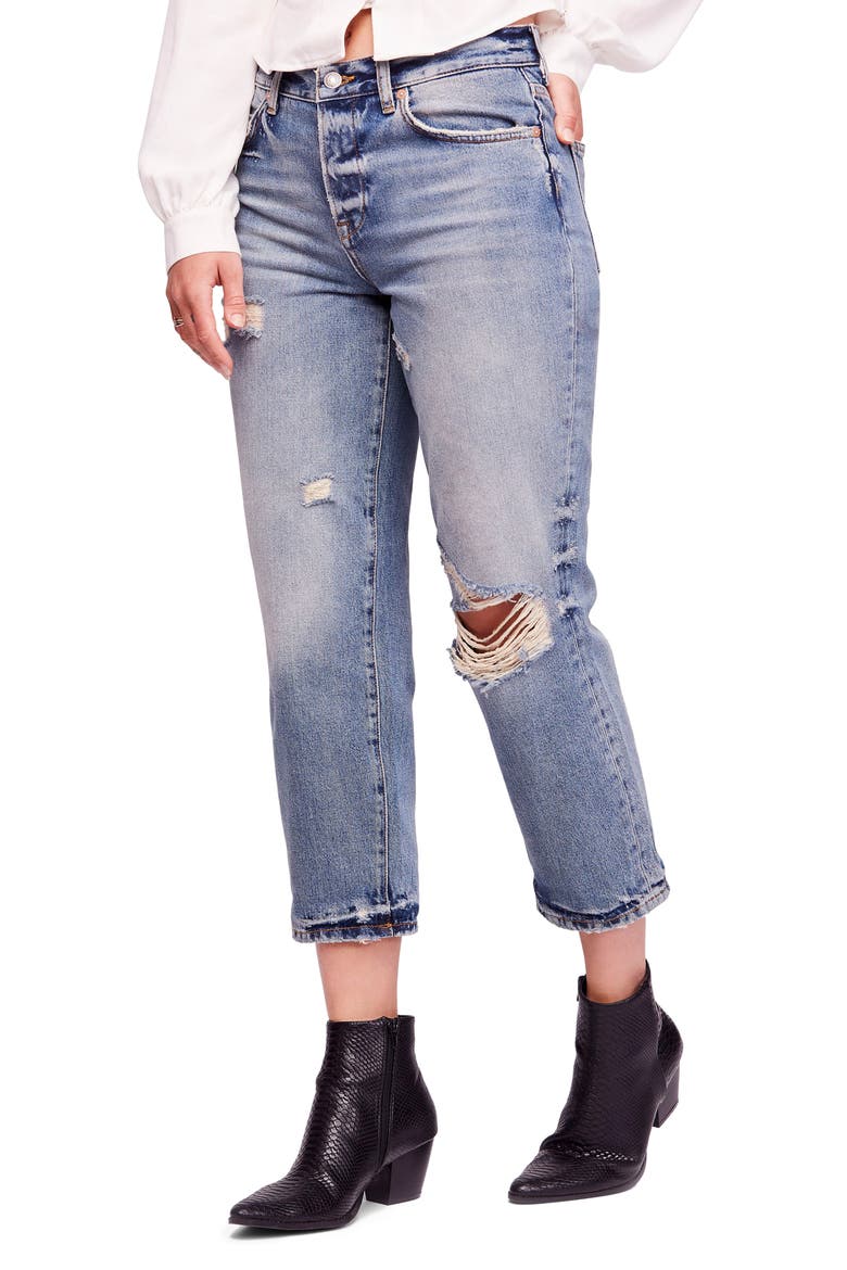 We the Free by Free People Ripped Crop Boyfriend Jeans, Main, color, BLUE