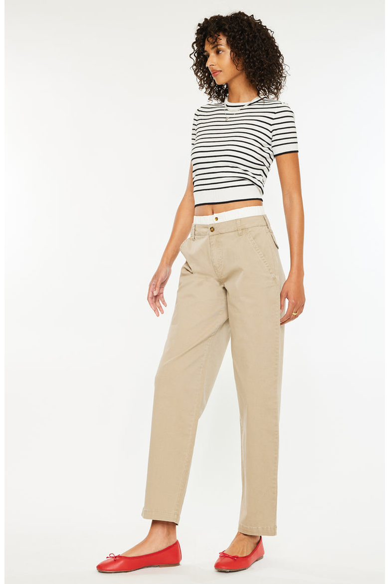 Francine Mid Rise Double Waistband Straight Pants, Alternate, color, Tan