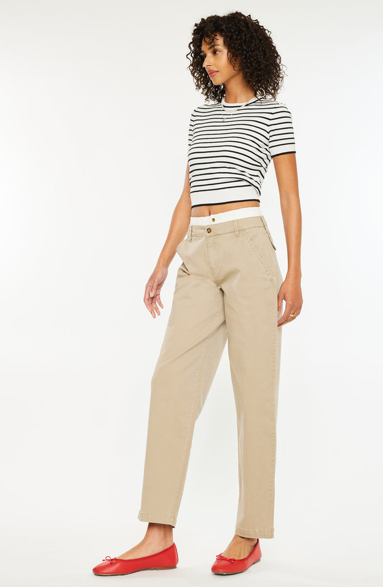 KanCan Francine Mid Rise Double Waistband Straight Pants, Alternate, color, Tan