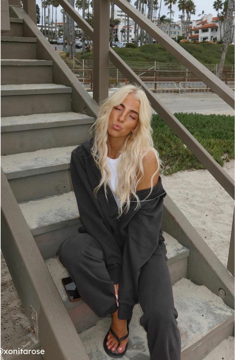 Samii Ryan Black Stone Wash Zip-Up Hoodie, Main, color,