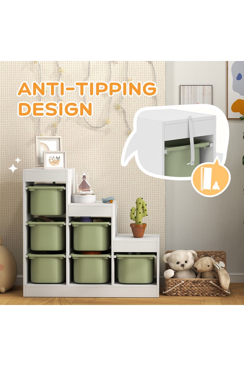 Kids Toy Storage Organizer with 6 Storage Bins & 3 Layers, Kids Bookshelf Toy Organizer for Aged 3-8 Years, Play Room, Bedroom, Green, Alternate, color, Green