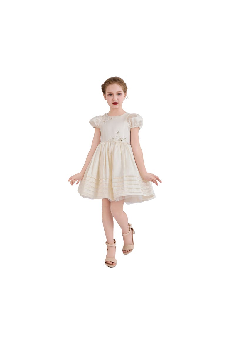 Embroidered Pleated Dress, Alternate, color, Ivory