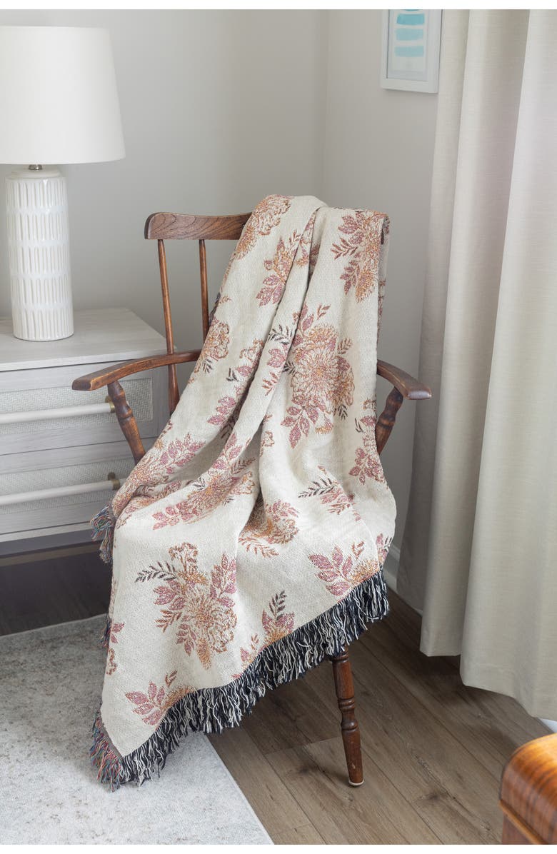 Deny Designs Avenie Cottage Garden Fringe Throw Blanket, Alternate, color, Beige