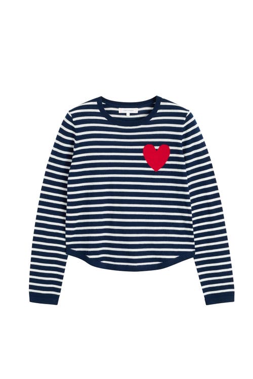 Chinti & Parker Women's Heart Breton Sweater Cream In Navy/cream/true Red