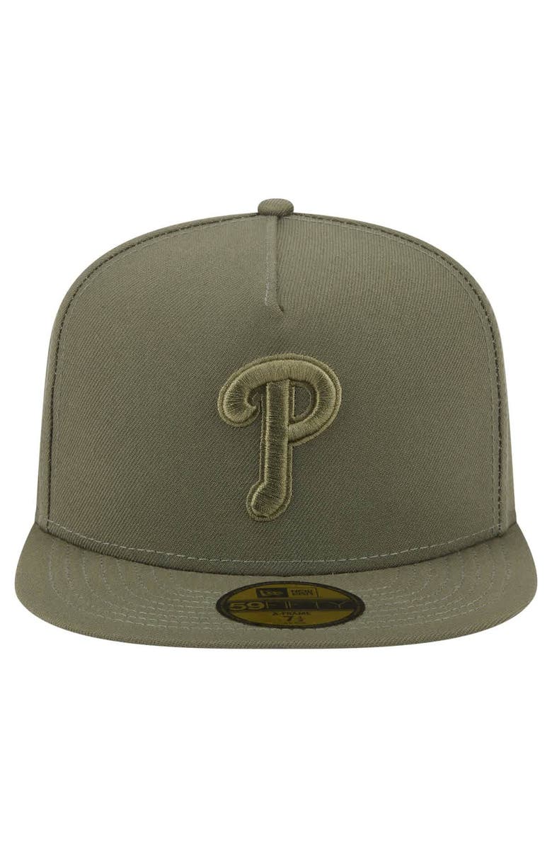 New Era Men's New Era Olive Philadelphia Phillies Color Pack A-Frame 59FIFTY Fitted Hat, Alternate, color, 
