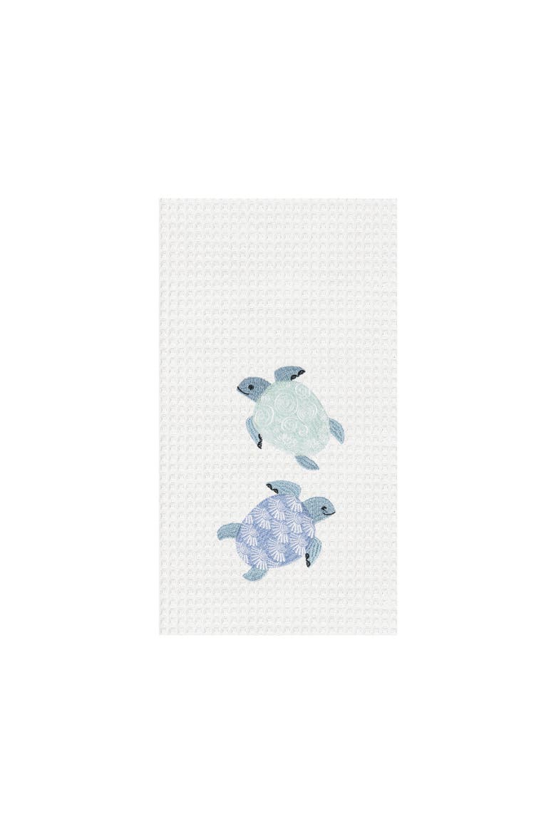 Turtle Bay Turtles Embroidered & Waffle Weave Kitchen Towel, Main, color, White