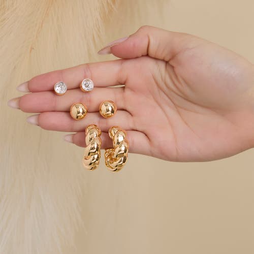 Jessica Simpson Rhinestone Hoop & Stud Earring Set Of 3 In Gold