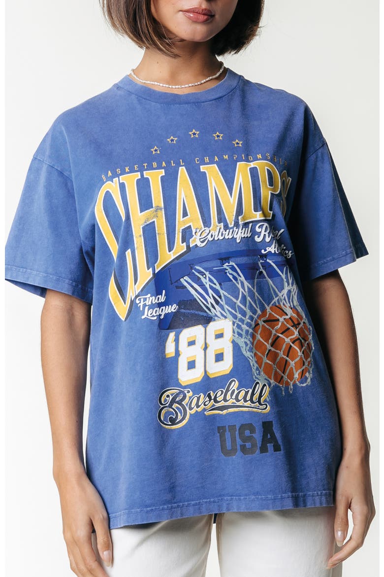 Champions Acid Wash Loosefit Tee, Main, color, Bright blue
