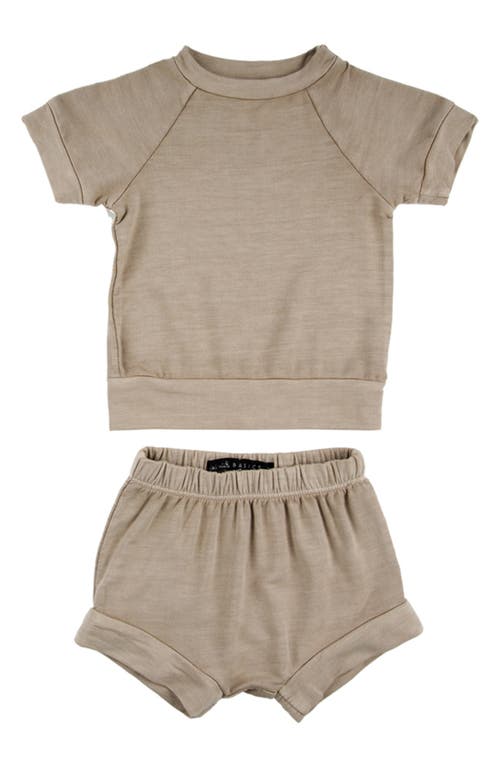 Shop Miki Miette Carlo Slub Short Sleeve Pullover & Shorts Set In Mushroom