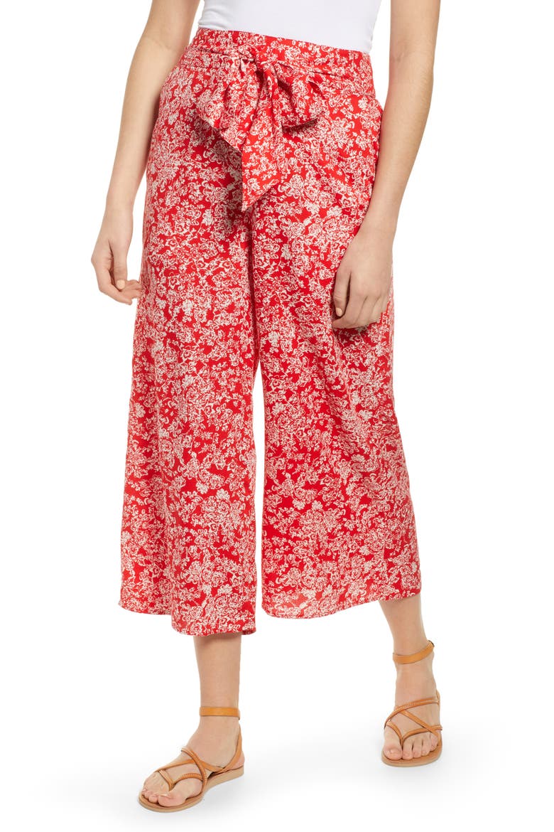 Print Wide Leg Crop Pants, Main, color, RED SCARLET FLORAL GARDEN
