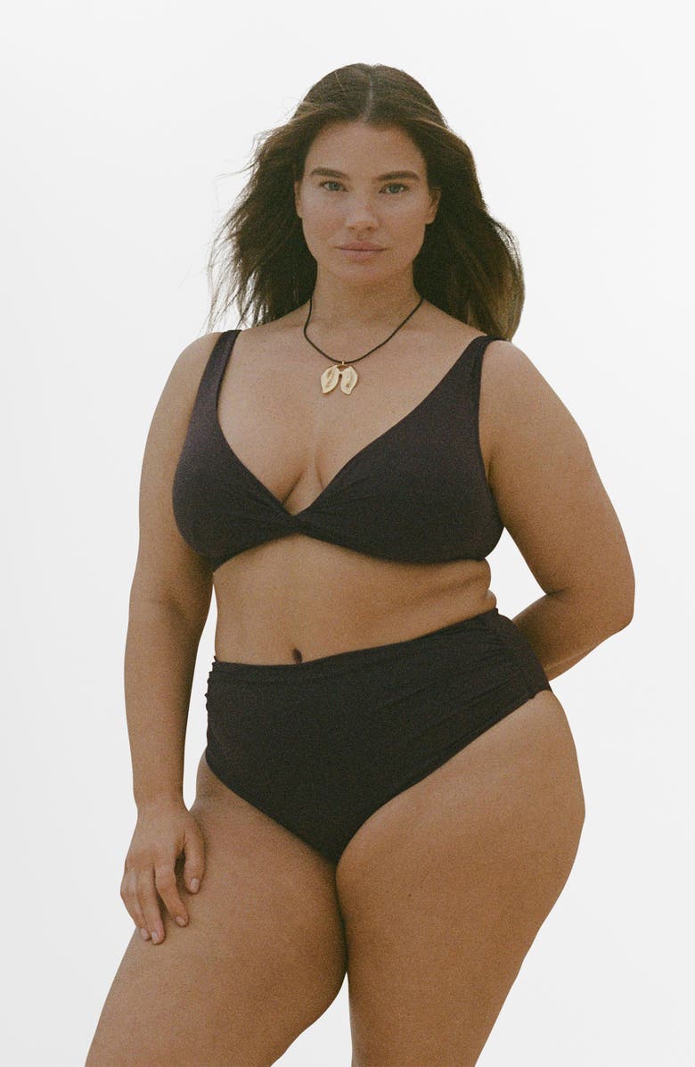 MANGO Twist Front Bikini Top, Alternate, color, Chocolate