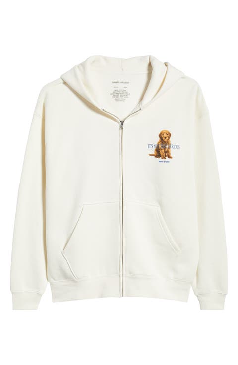 Not That Serious Zip Front Cotton Fleece Hoodie