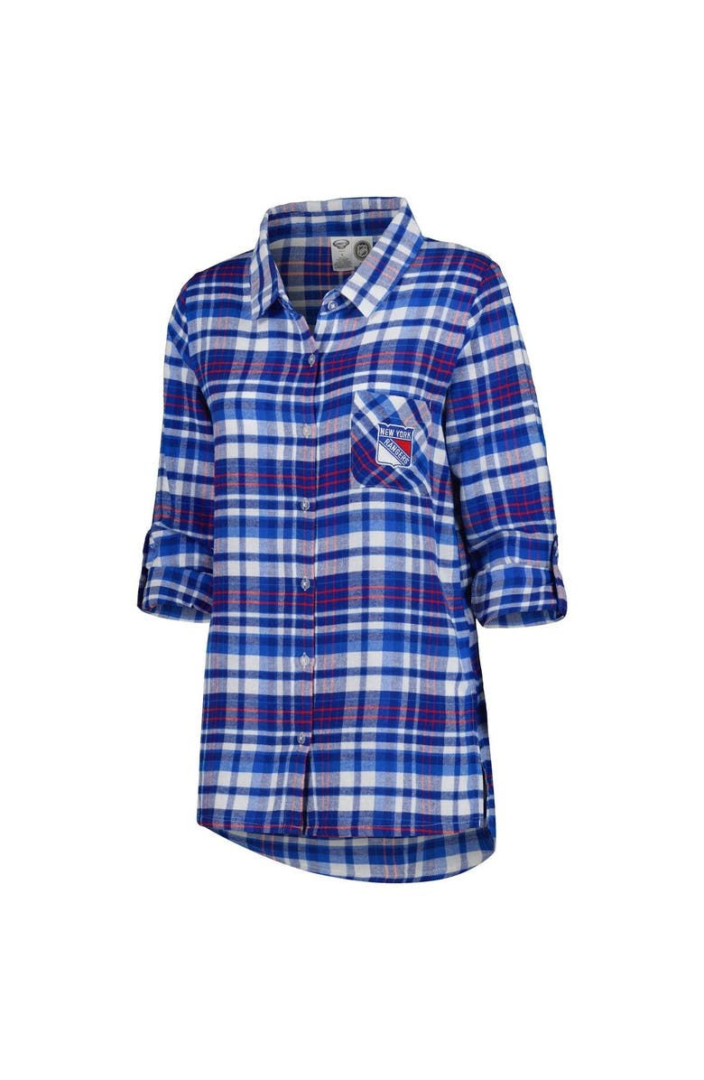 CONCEPTS SPORT Women's Concepts Sport Blue New York Rangers Mainstay Flannel Full-Button Long Sleeve Nightshirt, Alternate, color, 