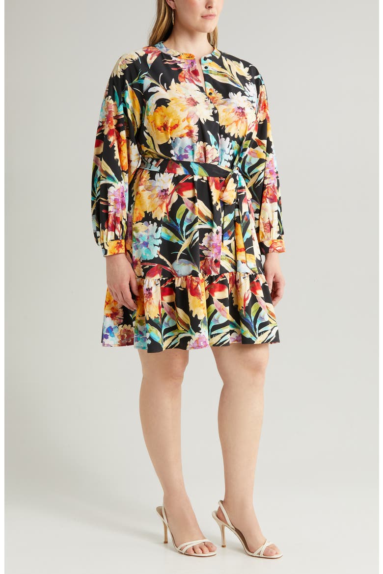 Cari Floral Long Sleeve Dress, Alternate, color, BLACK AOPCARI