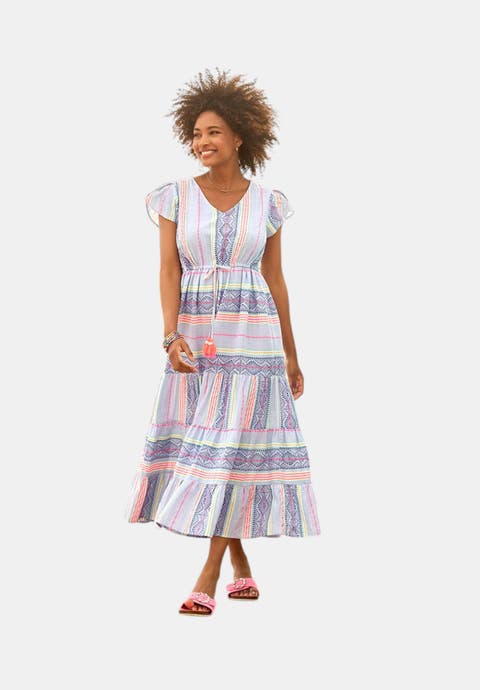 Abstract Sleeveless Maxi Dress (Plus)