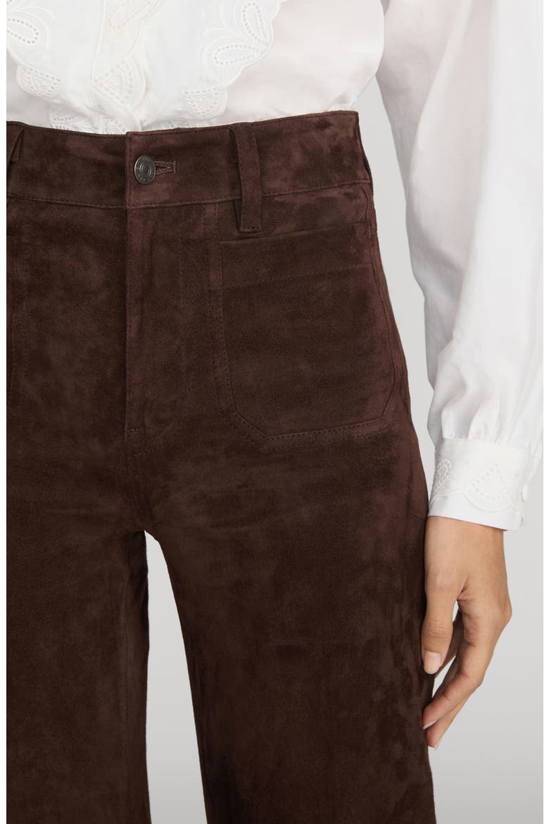 The Slim Palazzo Pocket Suede Leather Wide Leg Pants, Alternate, color, DARK BROWN