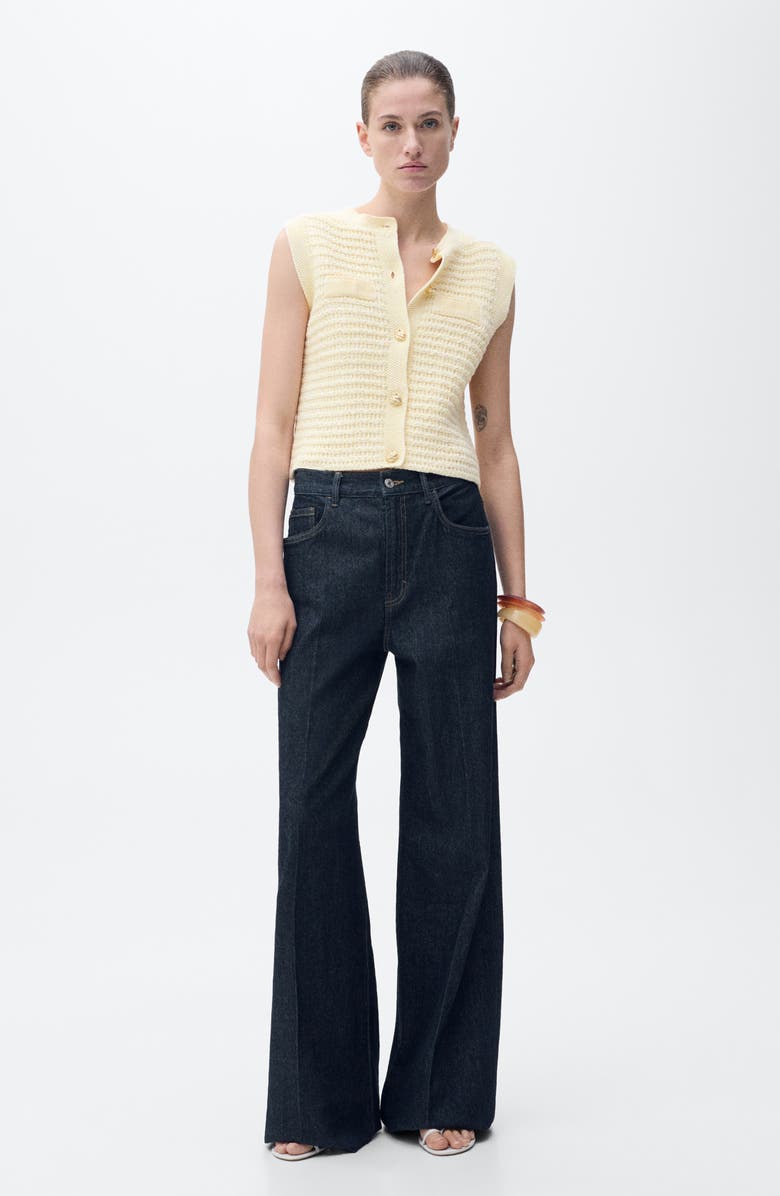 MANGO Button-Up Sweater Vest, Alternate, color, Pastel Yellow