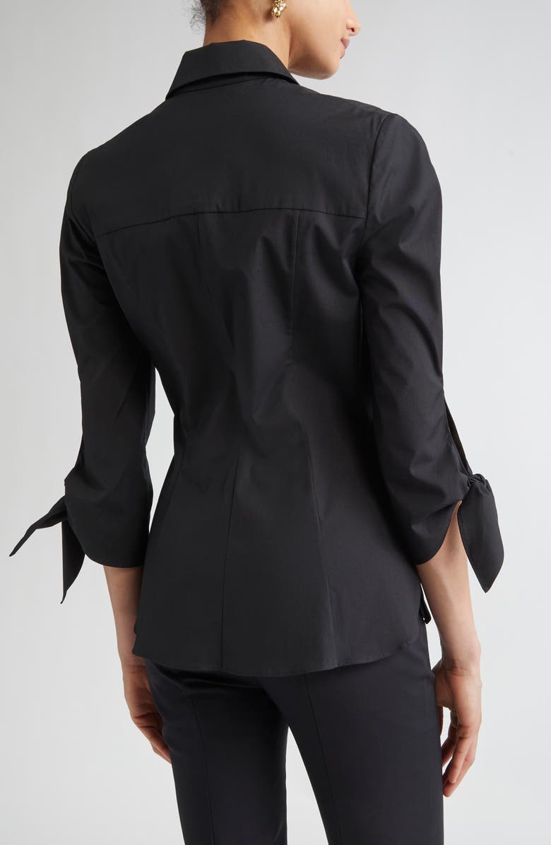 Carolina Herrera Tie Cuff Cotton Blend Button-Up Shirt, Alternate, color, Black
