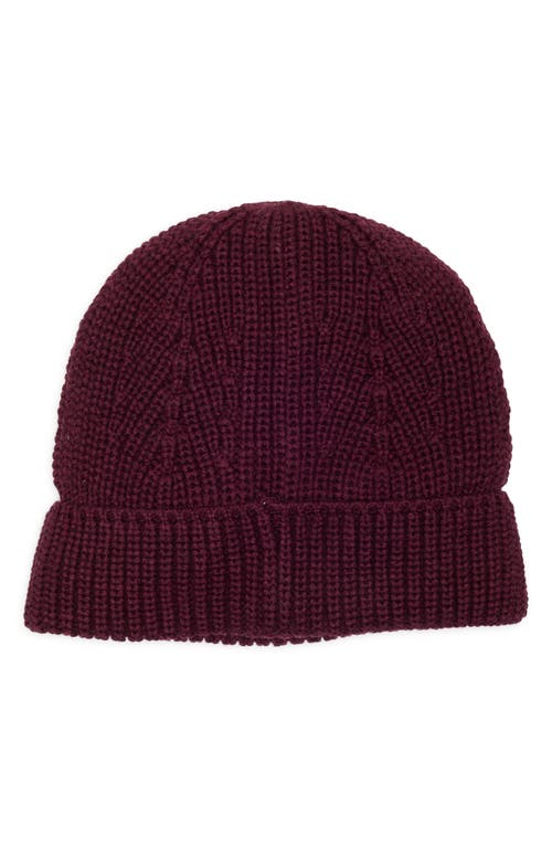 Cole Haan Ribbed Cuffed Beanie In Burgundy