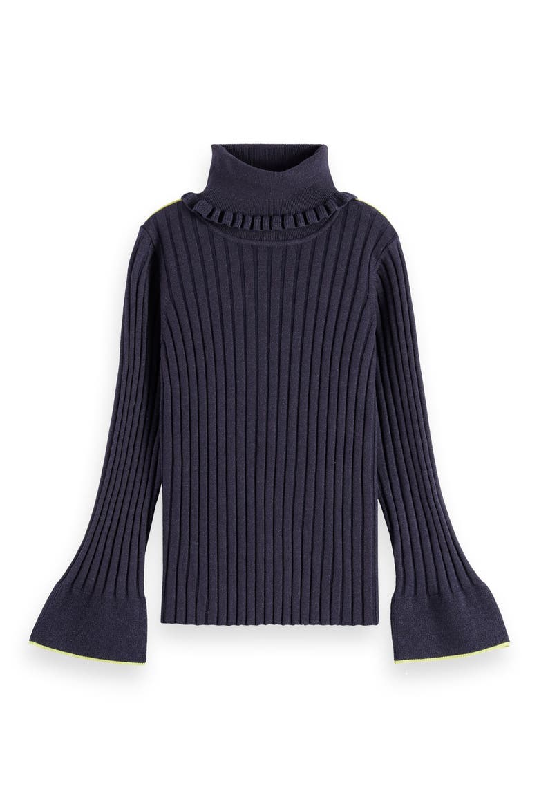 Kids' Rib Mock Neck Flare Sleeve Sweater, Main, color, SKY CAPTAIN