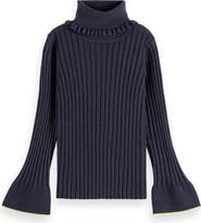 Scotch & Soda Kids' Rib Mock Neck Flare Sleeve Sweater