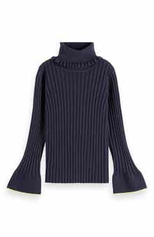 Scotch & Soda Kids' Rib Mock Neck Flare Sleeve Sweater