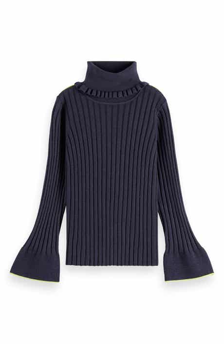 Scotch & Soda Kids' Rib Mock Neck Flare Sleeve Sweater