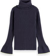Scotch & Soda Kids' Rib Mock Neck Flare Sleeve Sweater