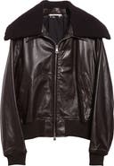 OUR LEGACY Pharos Leather Bomber Jacket with Removable Genuine Shearling Collar
