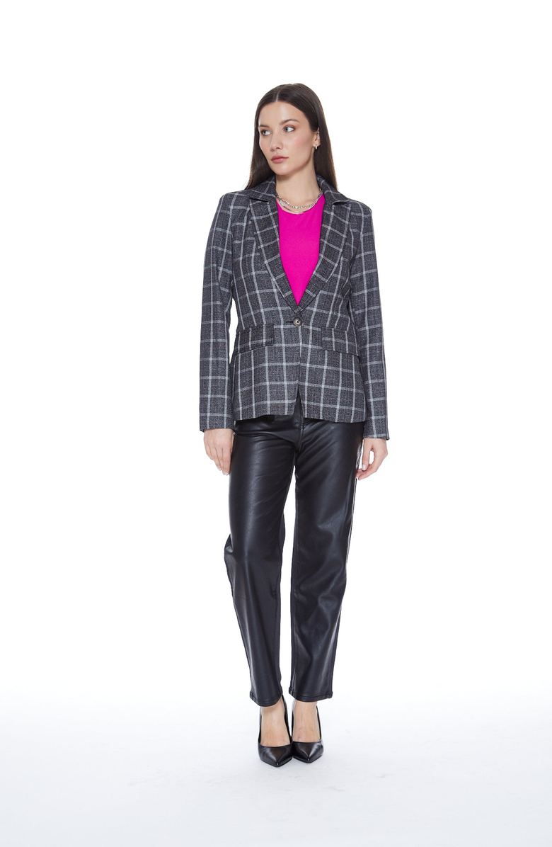 BLUE REVIVAL Hooded Helen Blazer in Charcoal Plaid and Black, Alternate, color, Charcoal Plaid / Black