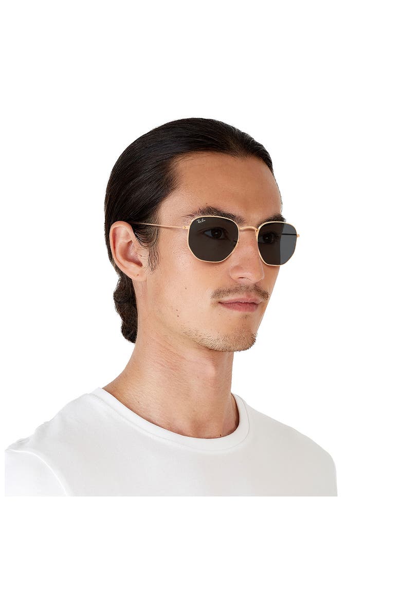 51mm Hexagonal Flat Lens Sunglasses, Alternate, color, GOLD/ BLUE SOLID