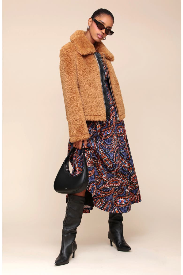 Faux Fur Zip-Up Jacket, Alternate, color, CAMEL