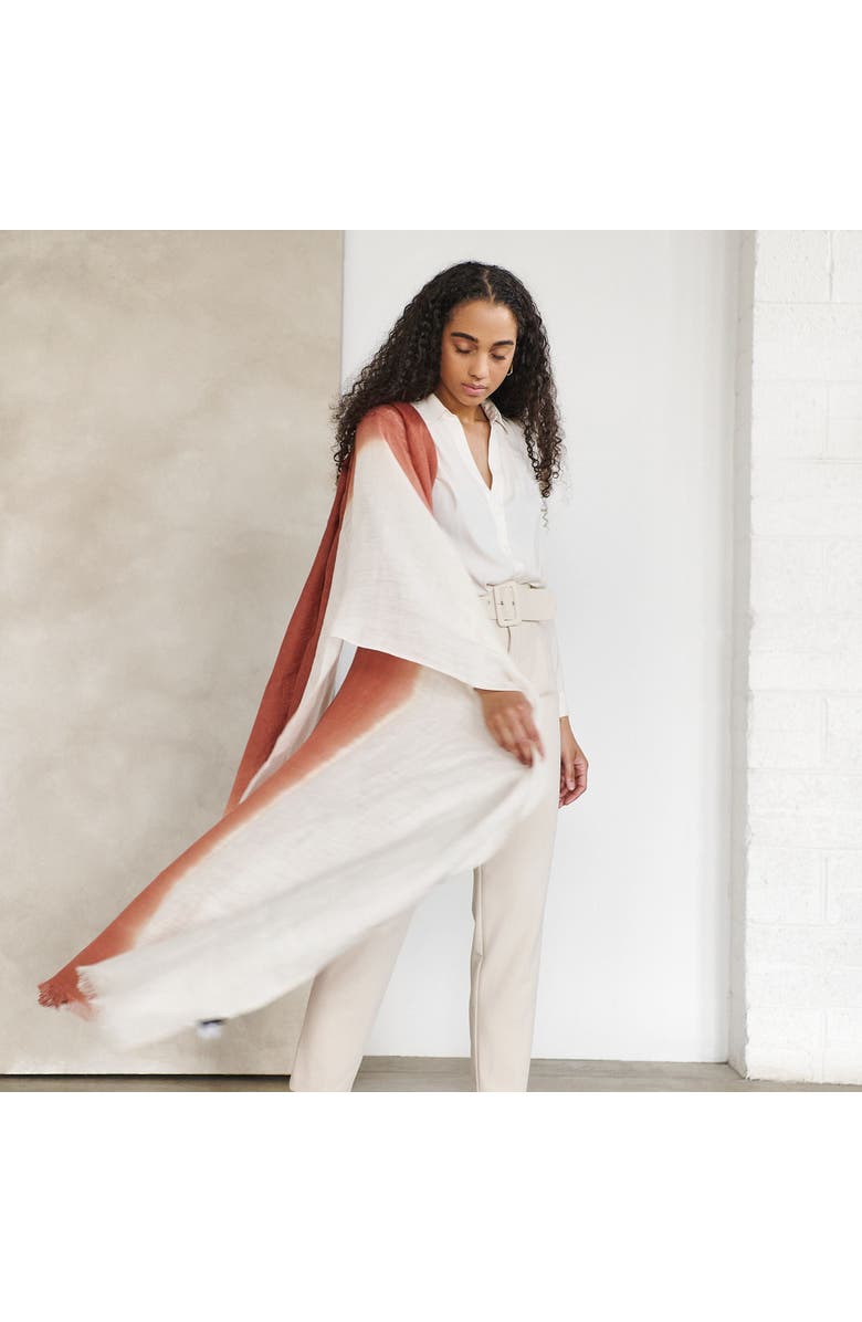 Studio Variously Pecan Brown Ombre Dyed Hand Woven Linen Scarf, Alternate, color, Pecan