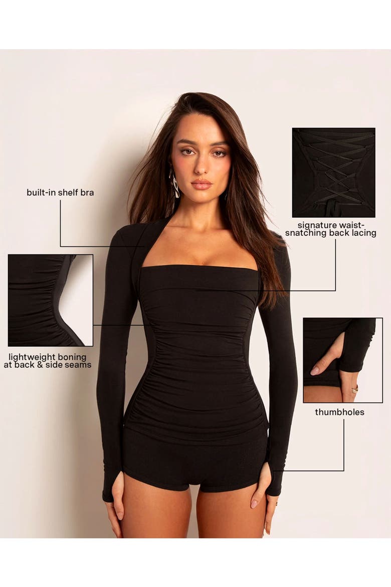 Mega Sculpting Ruched Long Sleeve Top, Alternate, color, Black