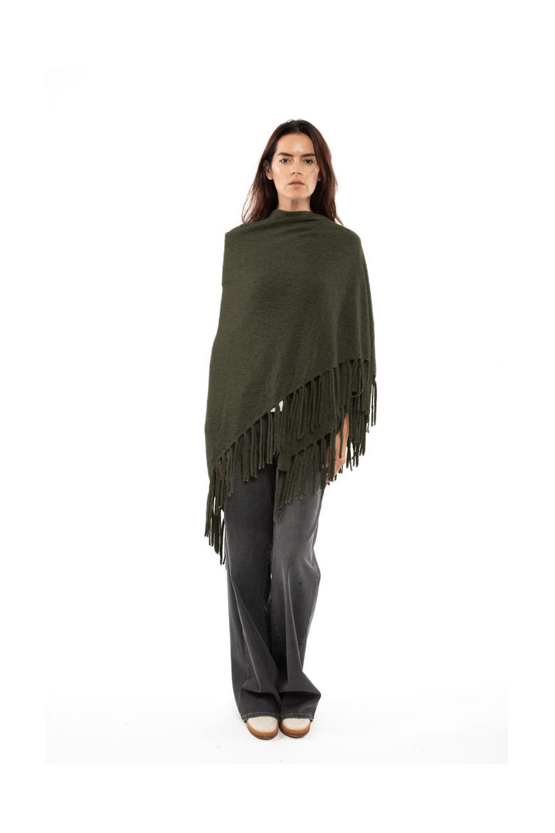 Pure Cashmere Fringe Wrap, Alternate, color, Olive Green