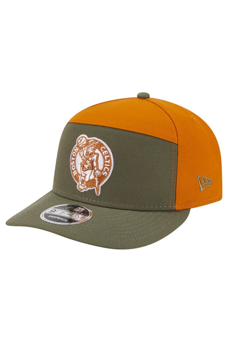 Men's New Era  Olive/Burnt Orange Boston Celtics Two-Tone Color Pack Split Panel 9FIFTY Adjustable Hat, Main, color, Olive