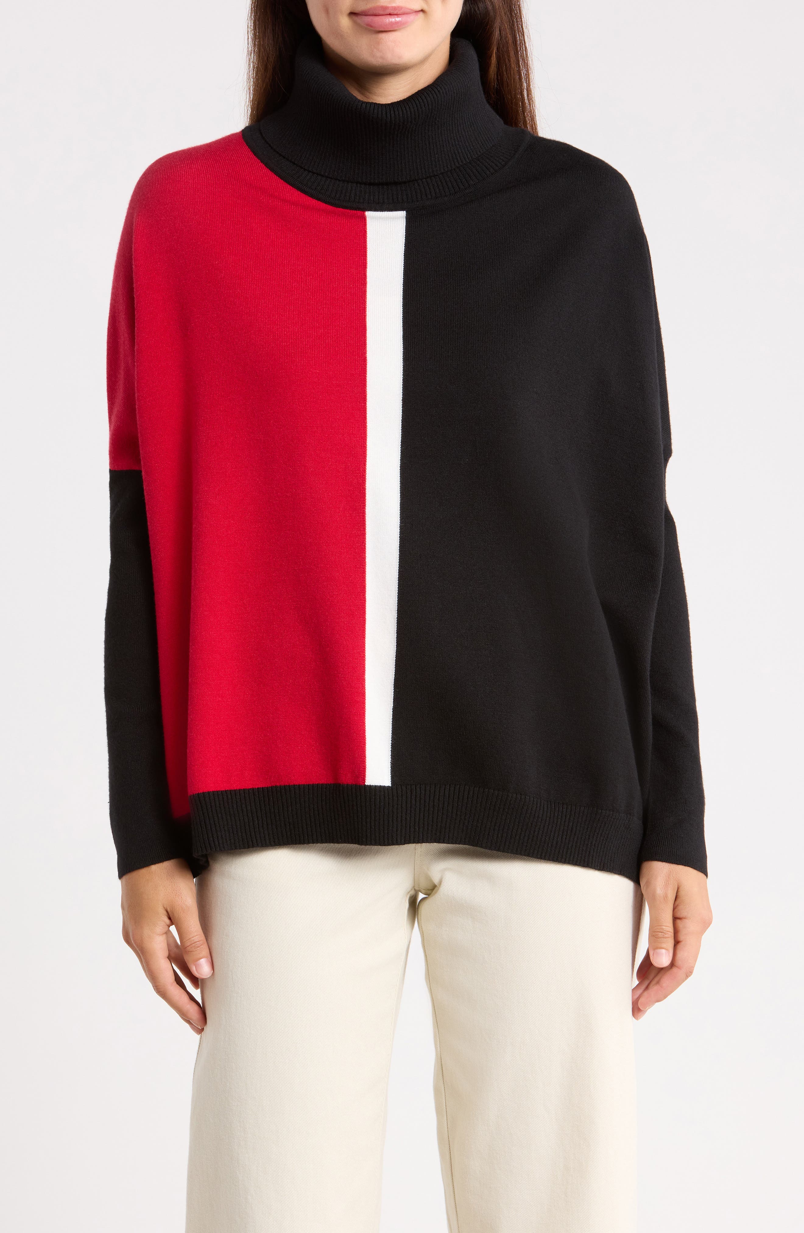 Colorblocked Boxy Turtleneck Sweater